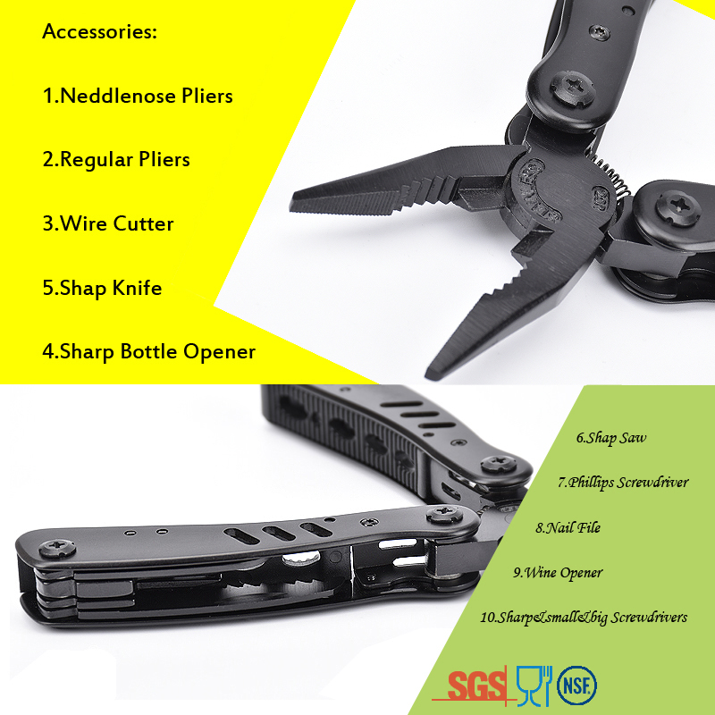 Durable stainless steel black adjustable multi plier with screwdrivers