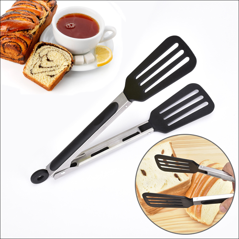 3 Sizes stainless steel sandwich tongs for kitchen  black Non-slip handle