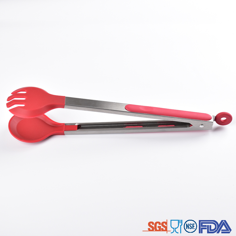Circle head Red safety Silicone utensils bread kitchen tongs