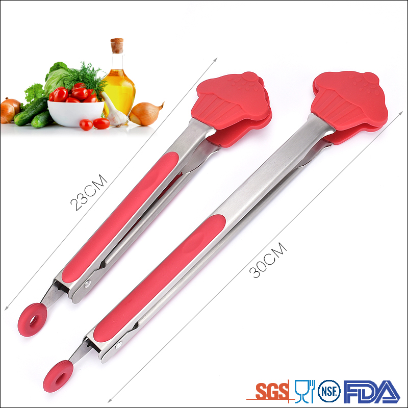 Food Grade Red silicone BBQ kitchen scissor tongs barbecue grill silicone food tongs