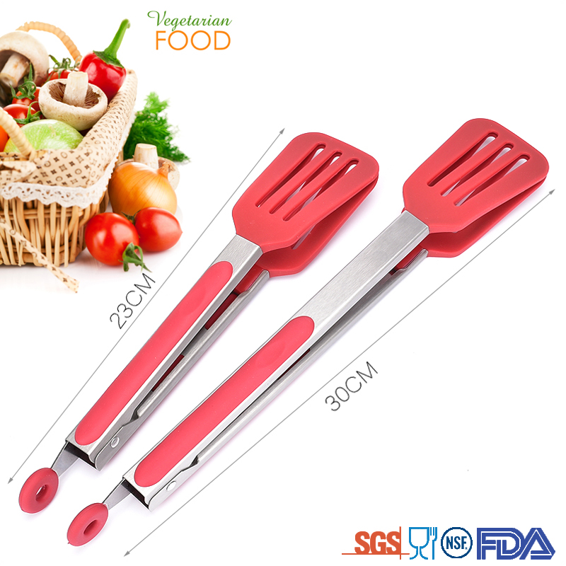 Walmart hot Red locking kitchen frying silicone kitchen food tongs