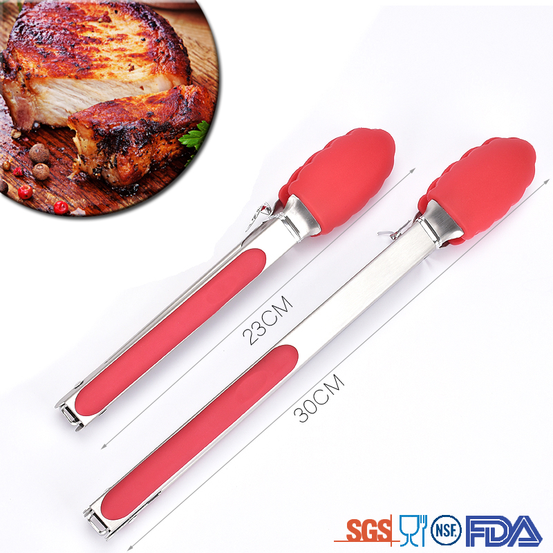 Stainless Steel BBQ Clip Heat Resistant Silicone kitchen food tongs