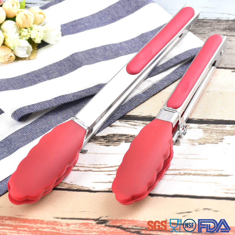 Stainless Steel BBQ Clip Heat Resistant Silicone kitchen food tongs bread tongs
