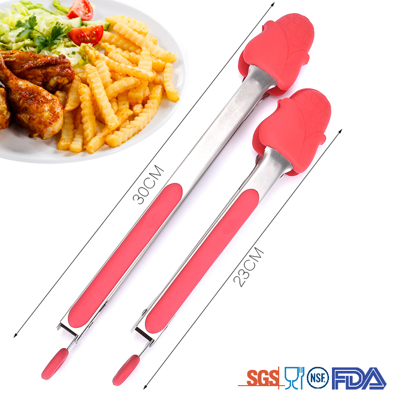 Food Grade Red silicone kitchen tongs barbecue grill silicone food tongs bread tongs