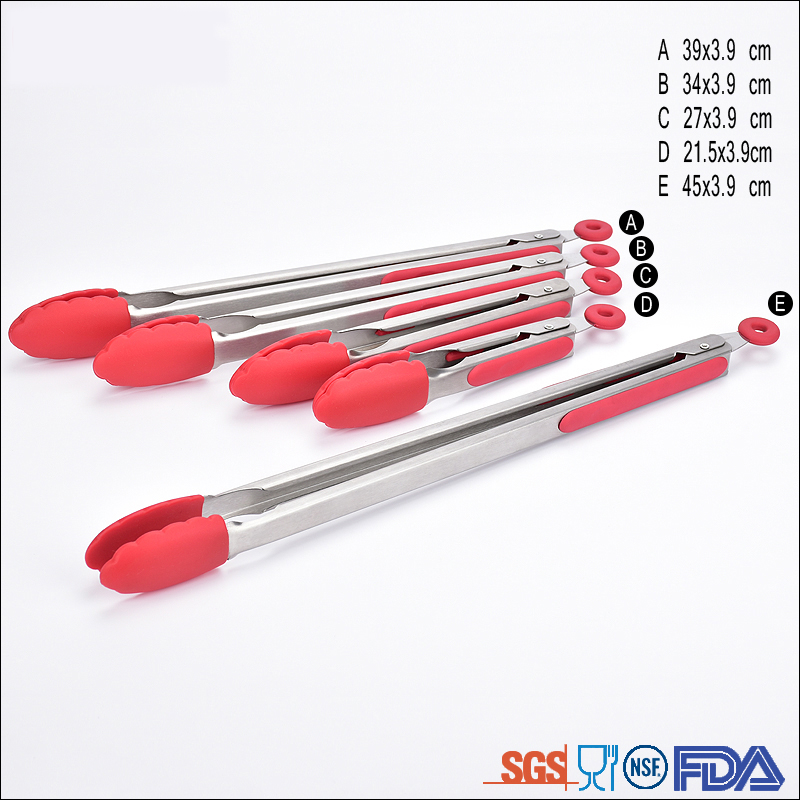 factory supply silicone handle stainless steel kitchen food tongs