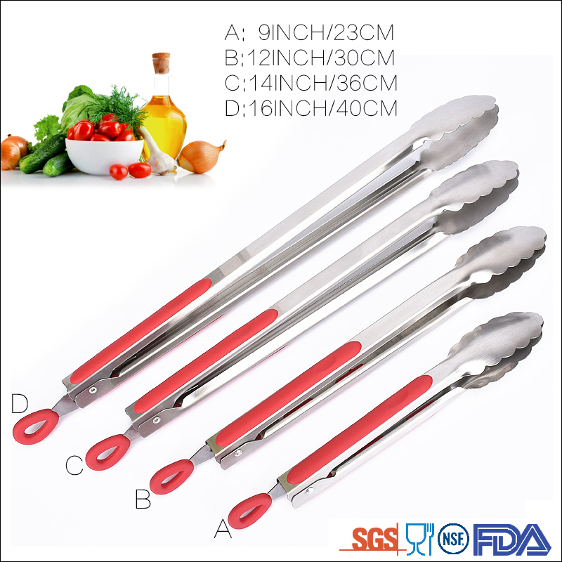 Heat-resistance stainless steel Barbecue frying meatball tongs Grilling tools kitchen food tongs