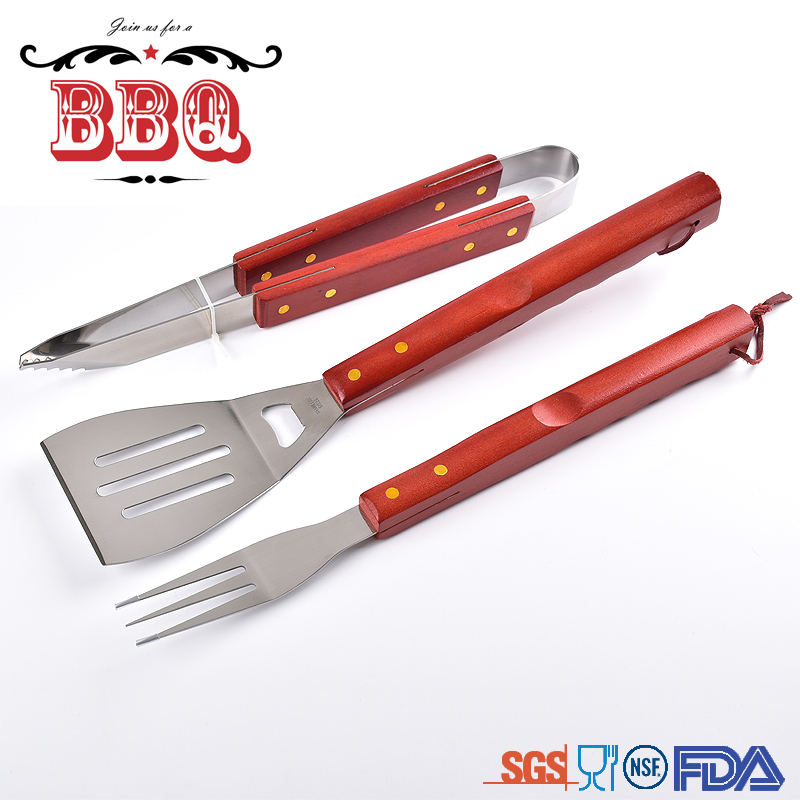 Outdoor easily cleaned bbq barbecue grilling tool wooden handle bbq tool set