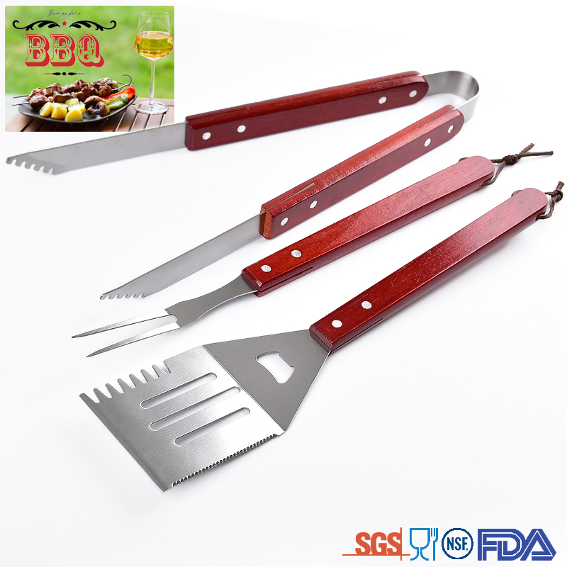 Wholesale 3PCS BBQ Grill Tools Barbecue Tool Set with wooden handle