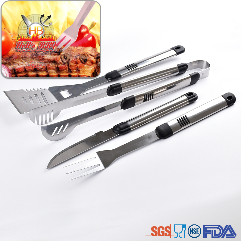4 pcs outdoor portable factory price stainless steel barbecue bbq grilling tool set