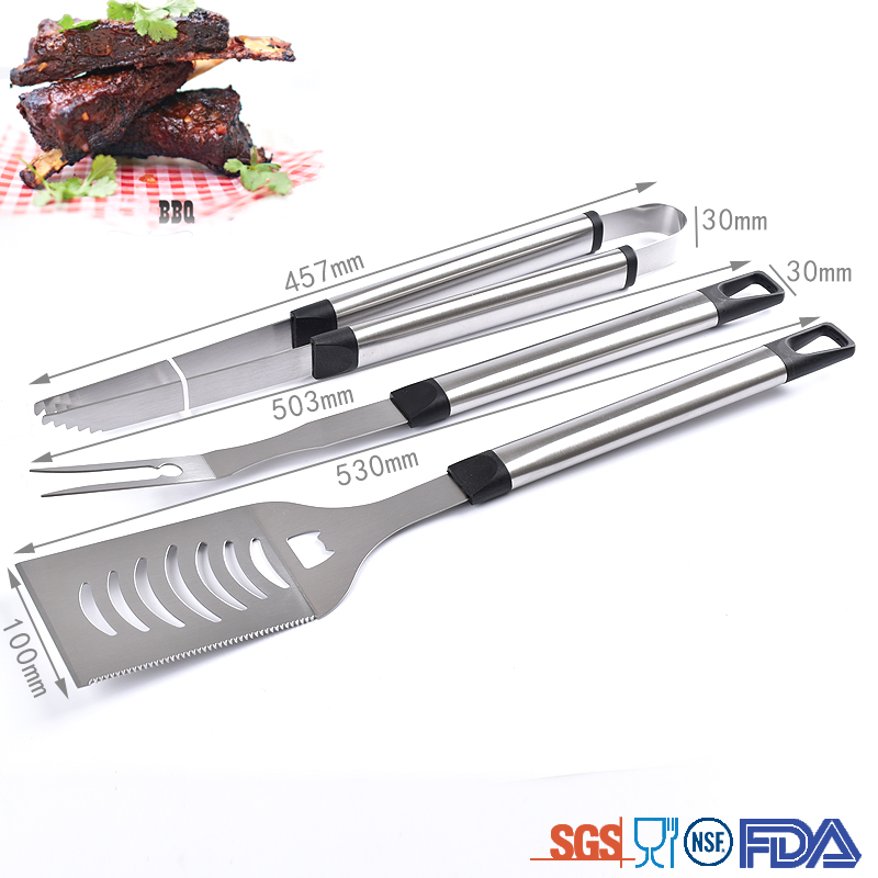3 pcs outdoor portable factory price stainless steel barbecue bbq grilling tool set