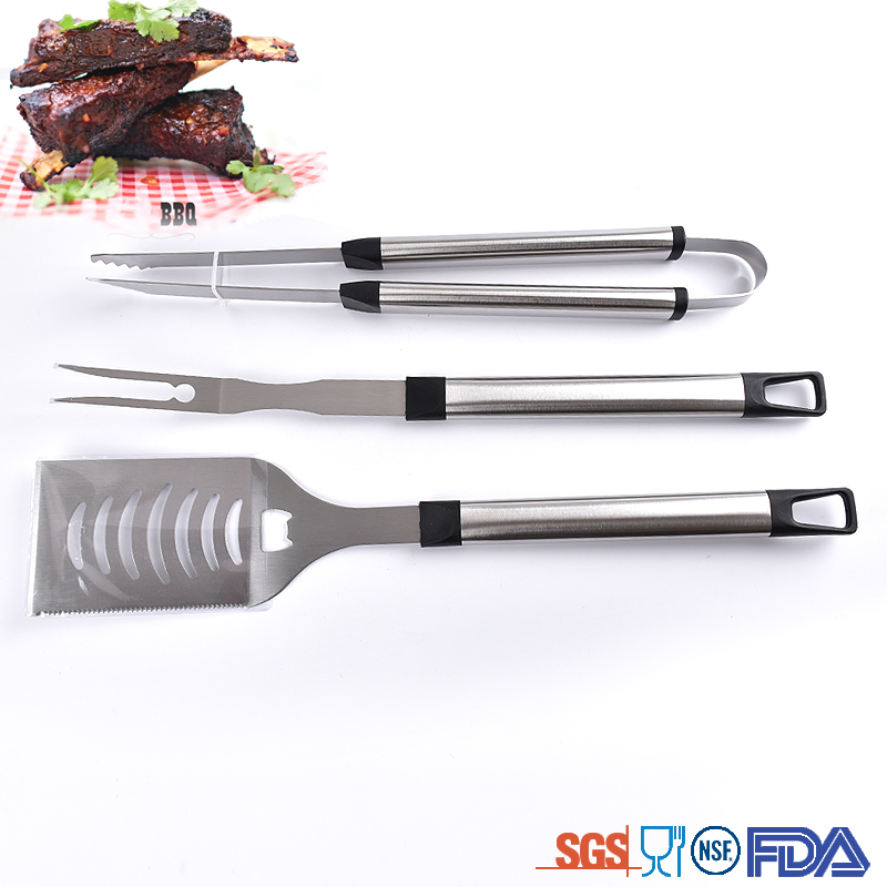 3 pcs outdoor portable factory price stainless steel barbecue bbq grilling tool set