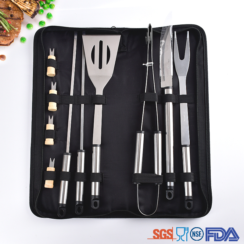 Outdoor portable not stick easily cleaned bbq barbecue accessories tool set with nylon bag bbq tool set