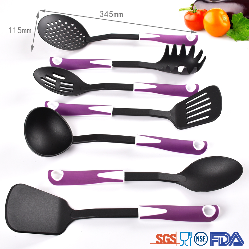 7 Pc new style purple durable nylon plastic cooking utensil set for household kitchen