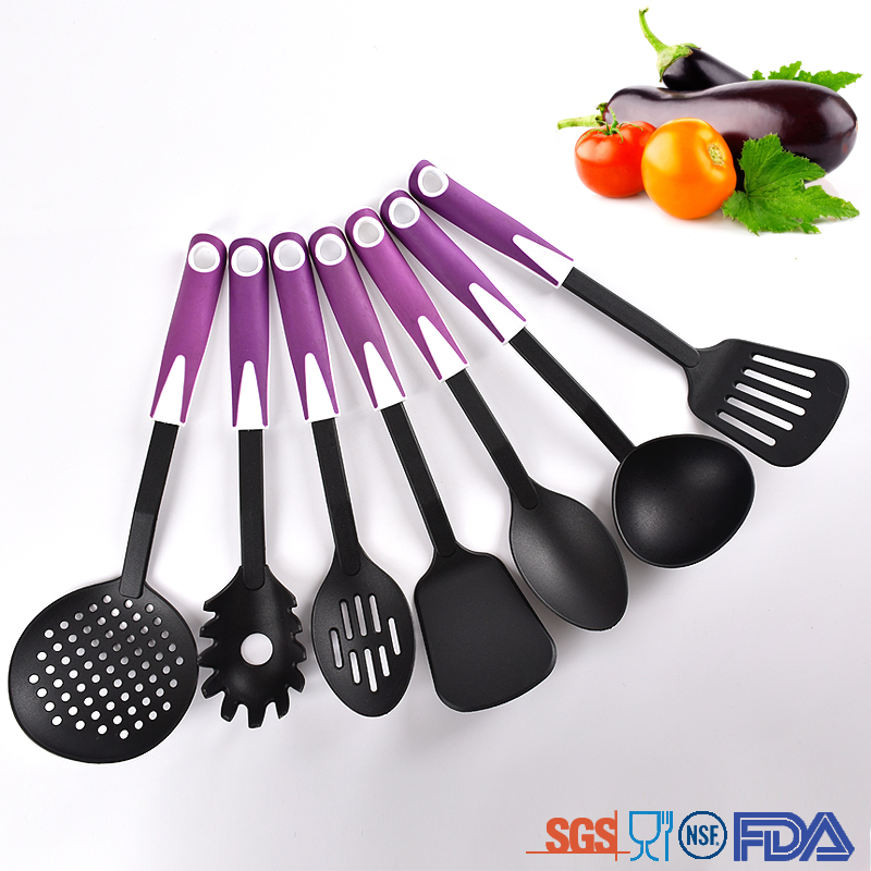 7 Pc new style purple durable nylon plastic cooking utensil set for household kitchen