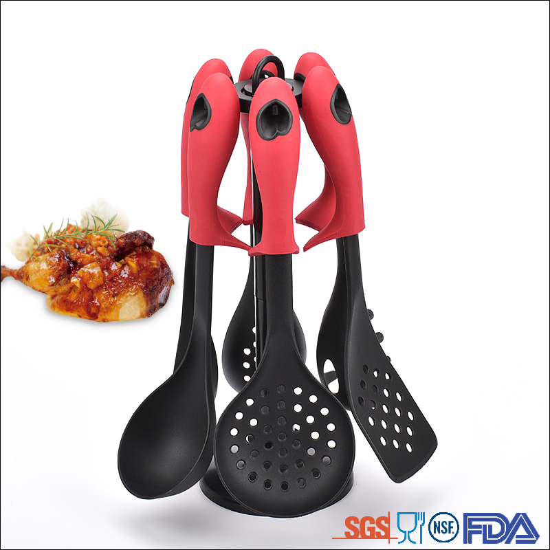 6 Pc New Design Red Soft Handle Household Cooking Nylon Durable Kitchen Utensils