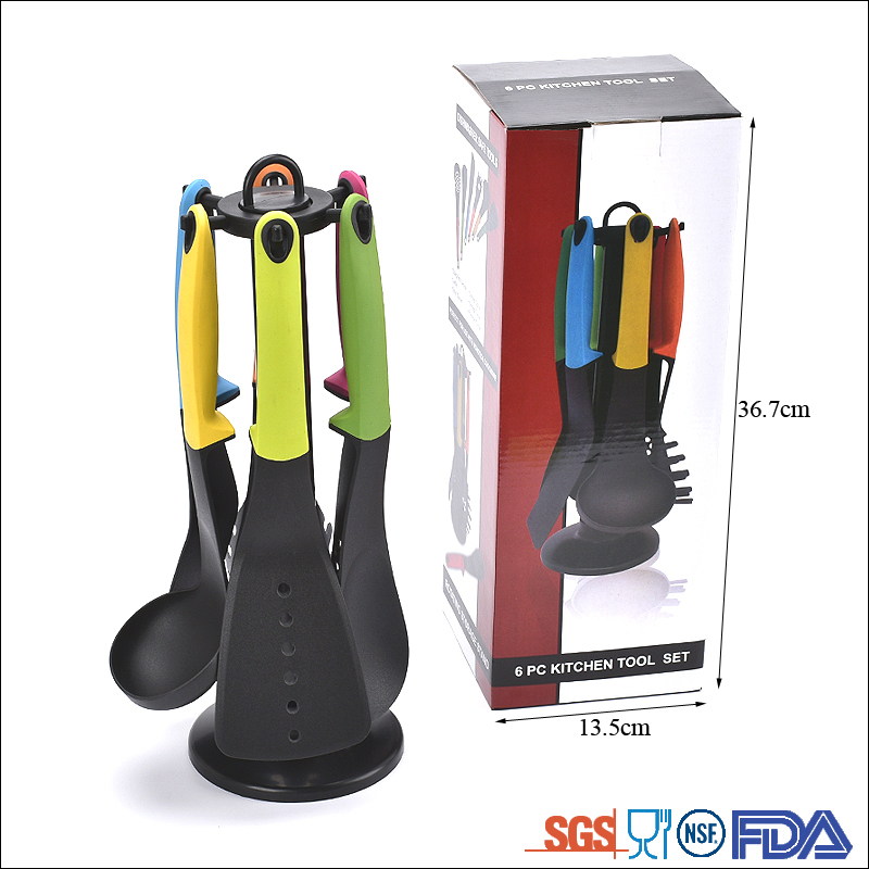 Walmart Hot Colorful soft TPR handle 6pcs Nylon kitchen cooking utensils Set