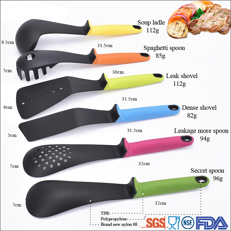 Walmart Hot Colorful soft TPR handle 6pcs Nylon kitchen cooking utensils Set