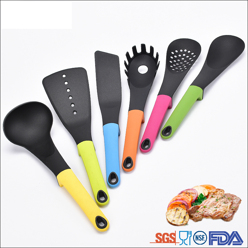 Walmart Hot Colorful soft TPR handle 6pcs Nylon kitchen cooking utensils Set