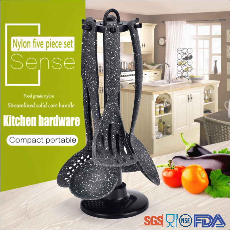 5 Pc Factory price non-stick kitchen cooking utensil Nylon kitchen utensils set with holder