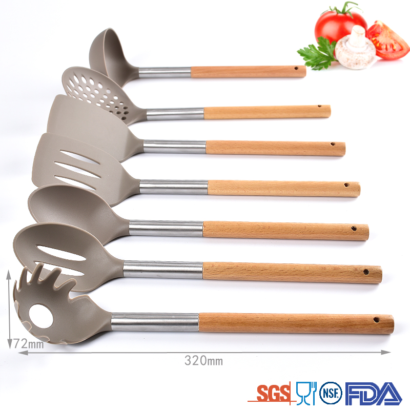 Amazon Hot Selling 7 Pc Premium Quality Stainless Steel Kitchen Utensils Nylon Cooking Kitchen Utensil Set