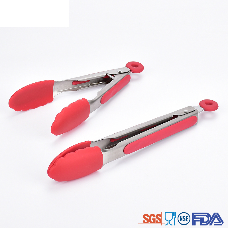 factory supply silicone handle stainless steel kitchen tongs food tongs bread tongs