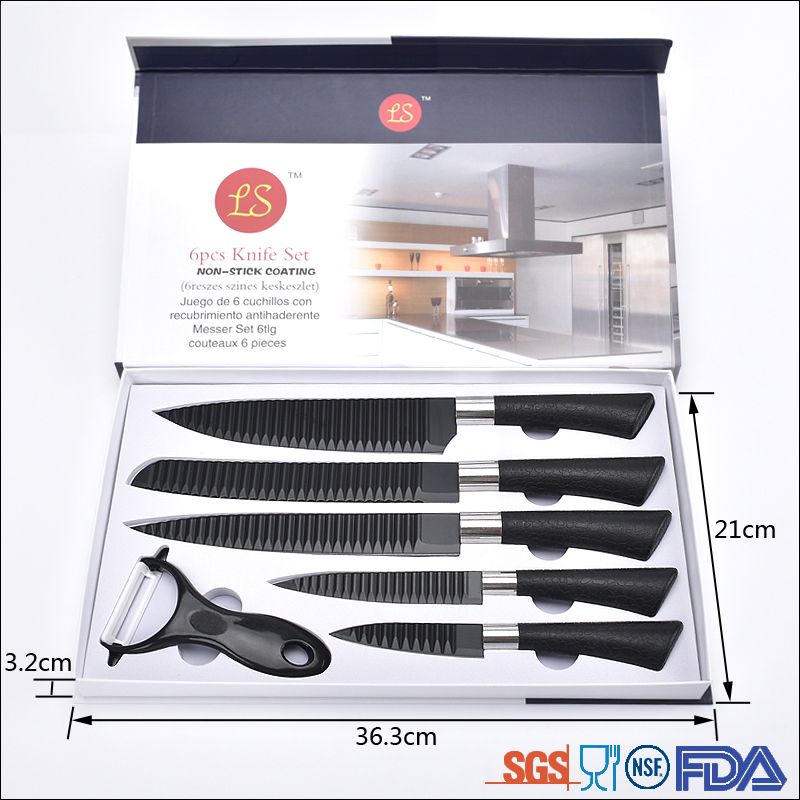 Oblique grinding 6in1 Black Waterlines Knife set kitchen