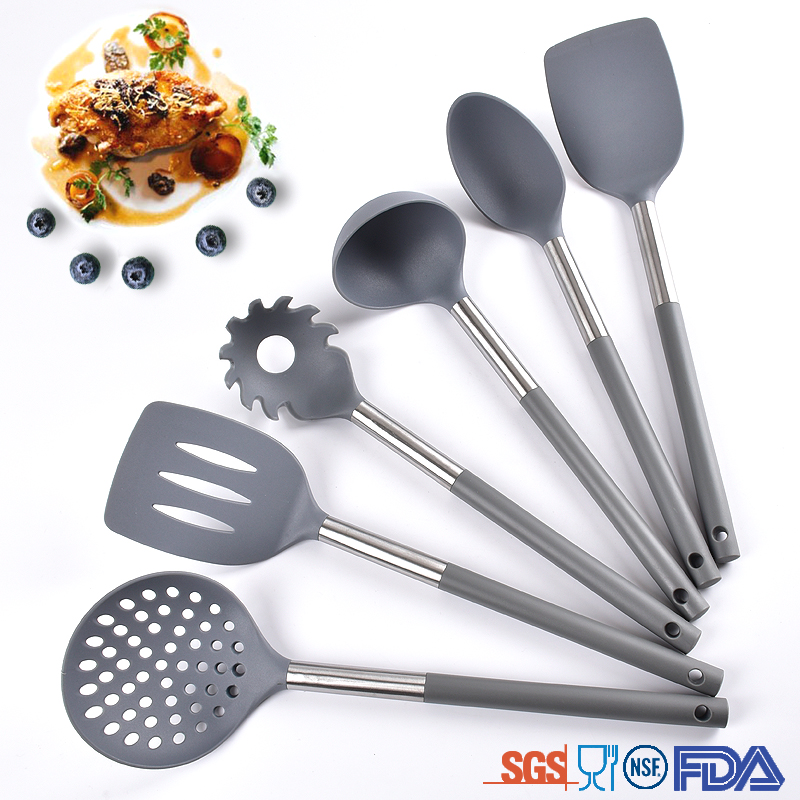 Best selling nylon heat resistant cooking utensils stainless steel 6 piece kitchen tool sets