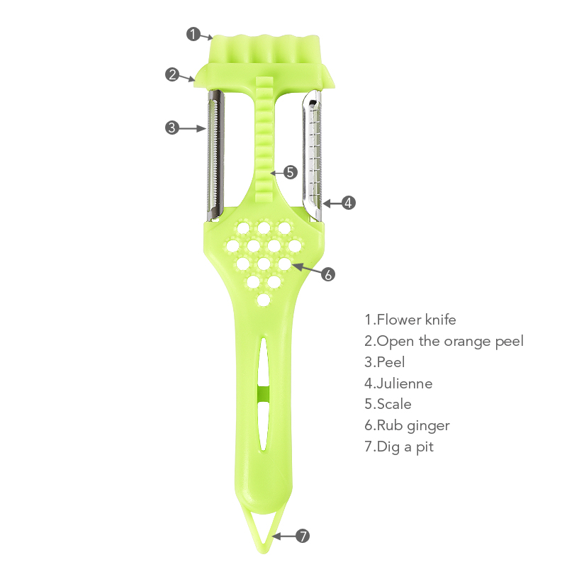 Factory cheap price 7 in 1 green plastic watermelon vegetable julienne peeler with two blade
