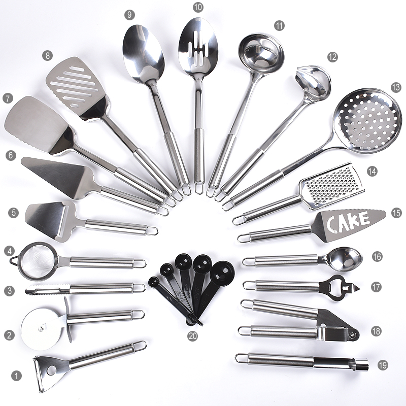 20 Piece best quality cooking stainless steel classic kitchen gadgets with stand